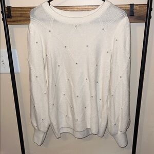 Halogen - Size 1/XL Elegant White Sweater with Embellishments